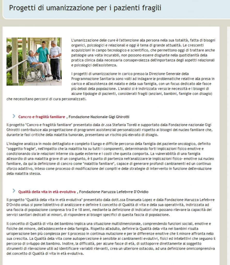 Featured image for “(Notizie dal Ministero della Salute) – Progetti di umanizzazione per i pazienti fragili”