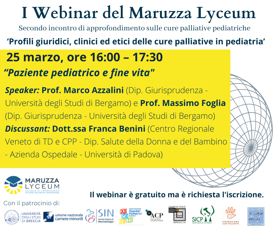 Featured image for “25 marzo – Webinar “Paziente pediatrico e fine vita””